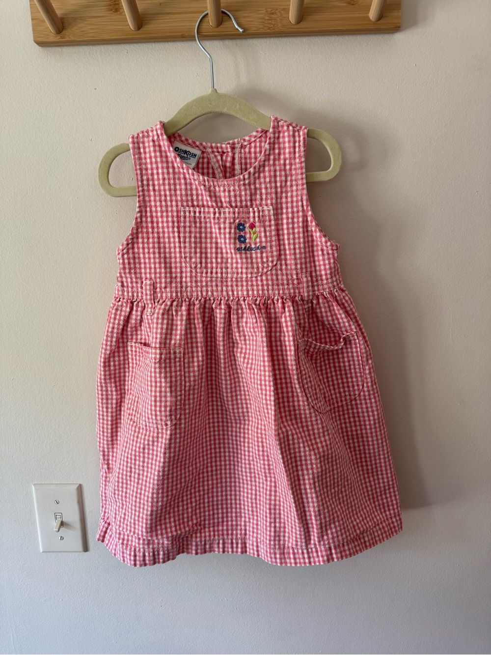 Vintage OshKosh Bgosh Pinafore Dress Girls 4T Pink Gingham Made USA